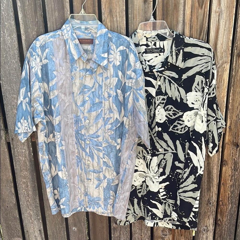 Tori Richard M Shirt Bundle Button Down Blue Black Hawaiian Medium Short Sleeves